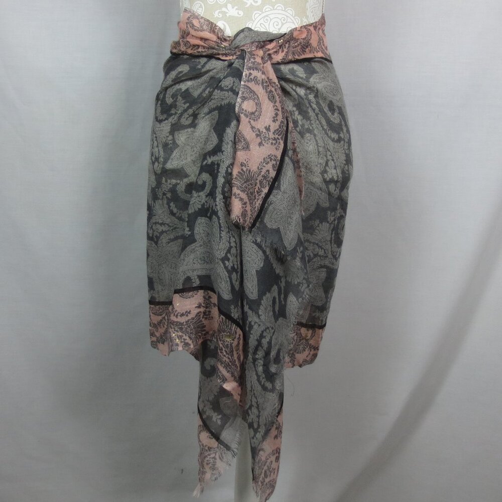 Unlisted Sarong Scarf Gray Pink Gold Black Sheer Lightweight Soft OS 24"X74"